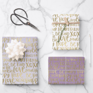 Purple Gold Inspirational Words Wrapping Paper Sheets