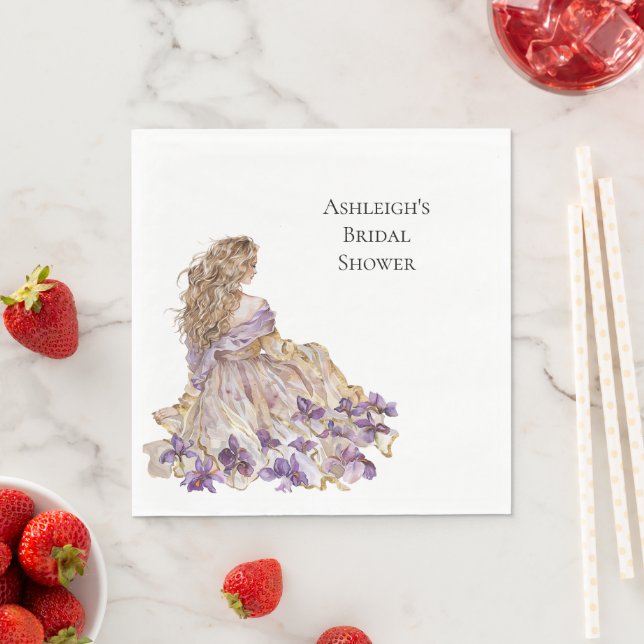 Purple Gold Iris Floral Bridal Shower Dress Napkins (Insitu)