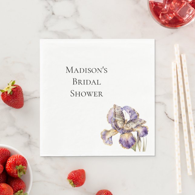 Purple Gold Iris Floral Butterfly Bridal Shower Napkins (Insitu)