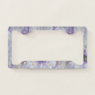 Purple Gold Iris Flowers Sparkle License Plate Frame