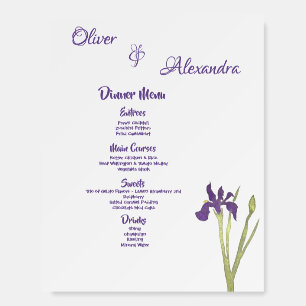 Purple & Gold Iris Watercolor Wedding Menu Foam Board