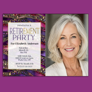 Purple Gold Jeweled Strata Retirement Party Invitation