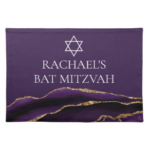 Purple Gold Jewish Bat Mitzvah Party Custom Cloth Placemat