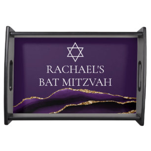 Purple Gold Jewish Bat Mitzvah Party Custom Serving Tray