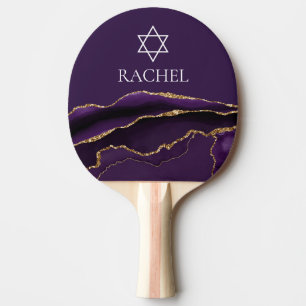 Purple Gold Jewish Bat Mitzvah Personalized Ping Pong Paddle