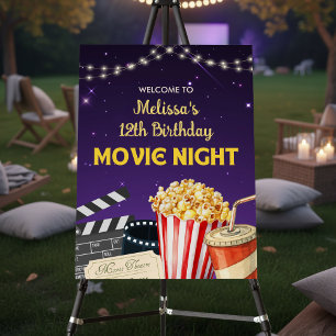 Purple Gold Kids Backyard Movie Night Birthday Foam Board