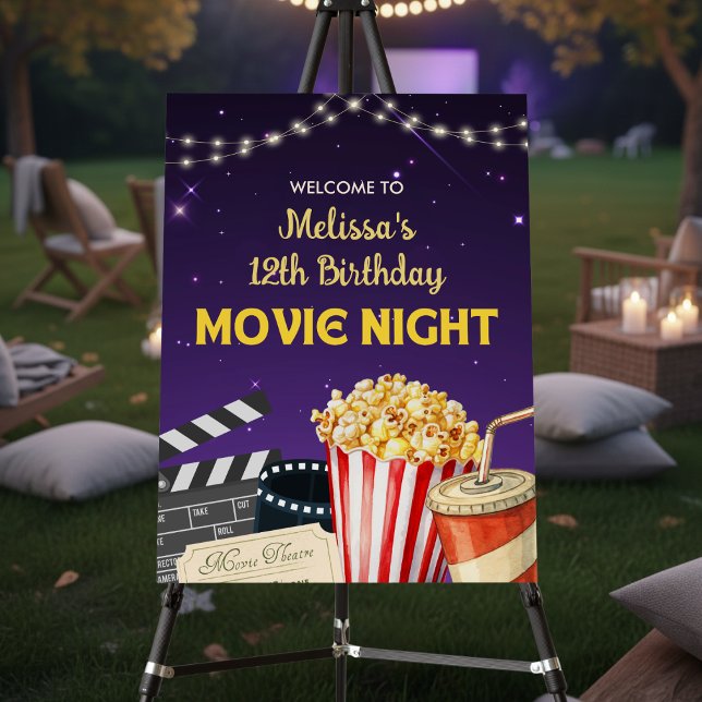 Purple Gold Kids Backyard Movie Night Birthday Foam Board (Creator Uploaded)