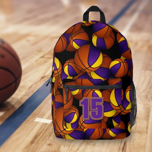 basketball players purple gold team colors backpack