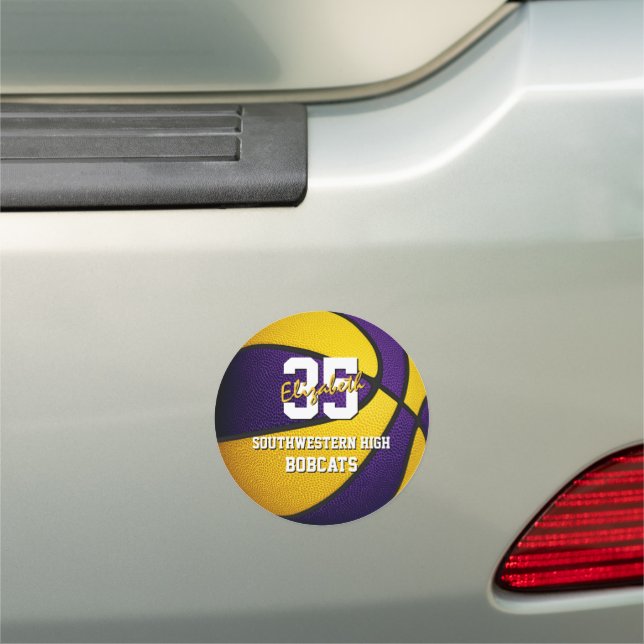 purple gold kids basketball team spirit gifts car magnet (In Situ)