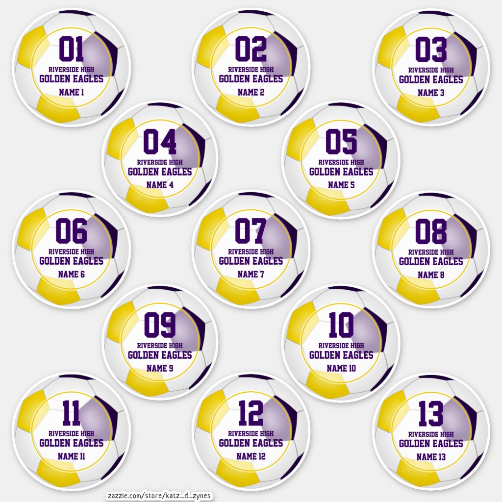 purple gold kids soccer team colors 13 custom stickers
