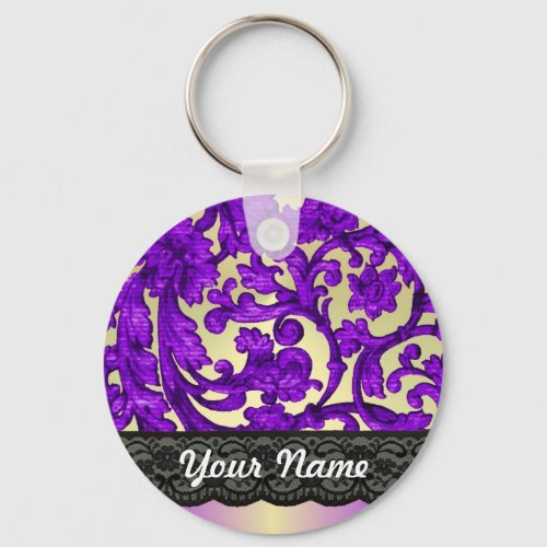 Purple  gold lace damask keychain