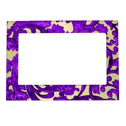 Purple  gold lace damask magnetic photo frame
