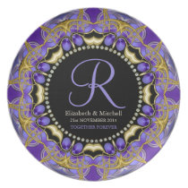 Purple Gold Lace  Monogram Wedding Gift Plate