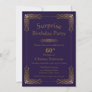 Purple Gold Lace Surprise 60th Birthday Party Invitation