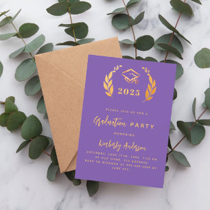 Purple gold laurel wreath 2025 Graduation Party Invitation
