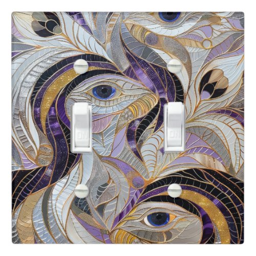 Purple Gold Lavender White Peacock Light Switch Cover