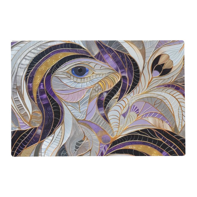 Purple Gold Lavender White Peacock Placemat (Front)