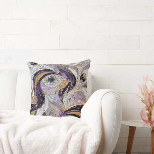 Purple Gold Lavender White Peacock Throw Pillow