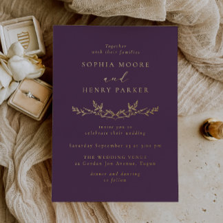 Purple & Gold Leaf Wedding Foil Invitation