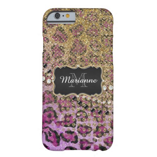 Purple Gold Leopard Animal Print Glitter Look Barely There iPhone 6 Case