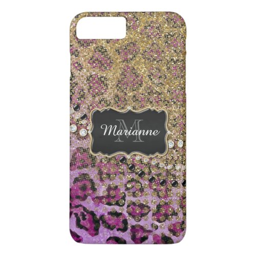 Purple Gold Leopard Animal Print Glitter Look iPhone 8 Plus7 Plus Case