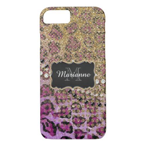 Purple Gold Leopard Animal Print Glitter Look iPhone 87 Case