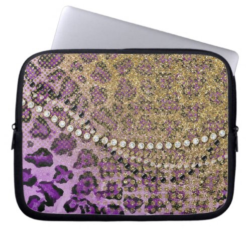 Purple Gold Leopard Animal Print Glitter Look Laptop Sleeve