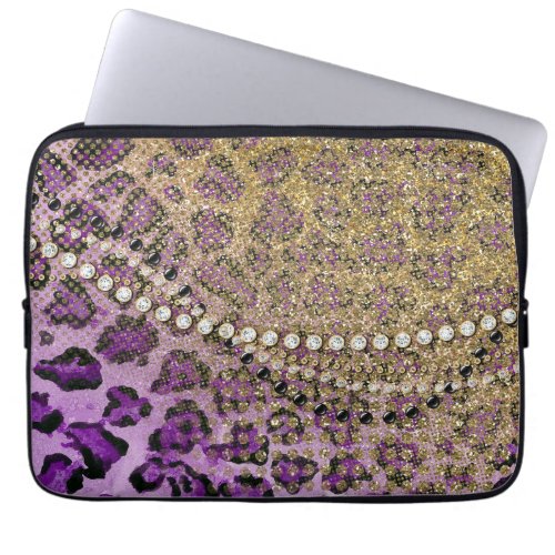 Purple Gold Leopard Animal Print Glitter Look Laptop Sleeve