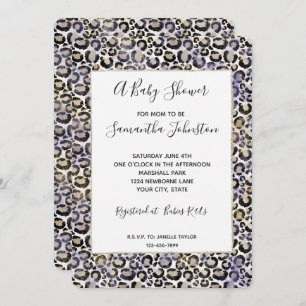 Purple Gold Leopard Print Baby Shower Invitation