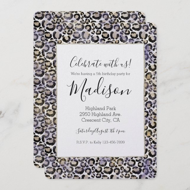 Purple Gold Leopard Print Invitation (Front/Back)