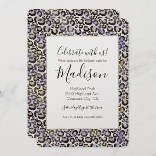 Purple Gold Leopard Print Invitation