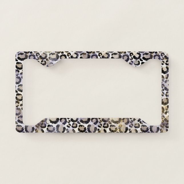 Purple Gold Leopard Print License Plate Frame (Front)