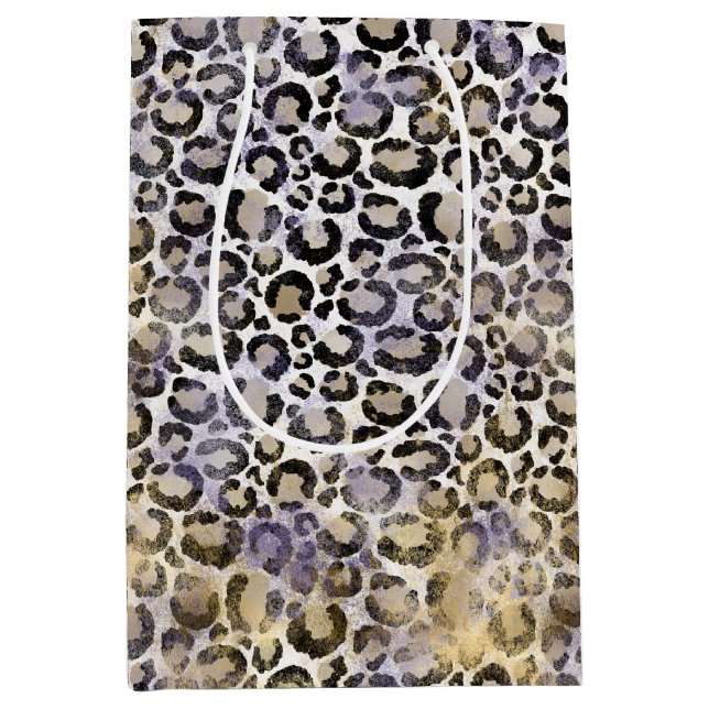 Purple Gold Leopard Print Medium Gift Bag (Front)