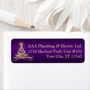 Purple, Gold Lighted Tree Corporate Address Label