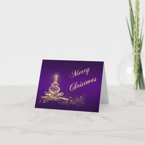 Purple Gold Lighted Tree Corporate Christmas Card
