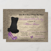 Purple Gold Little Black Dress bachelorette invite (Front/Back)