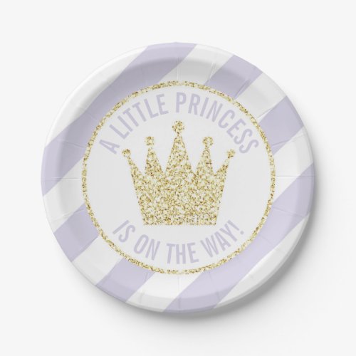 Purple Gold Little Princess on the Way Baby Shower Paper Plates