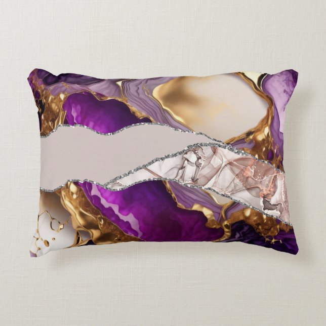 Purple Gold Luxury Elegant Design Liquid Texture  Accent Pillow (Front)