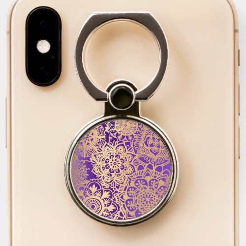 Purple Gold Mandala Flora Pattern Phone Ring Stand