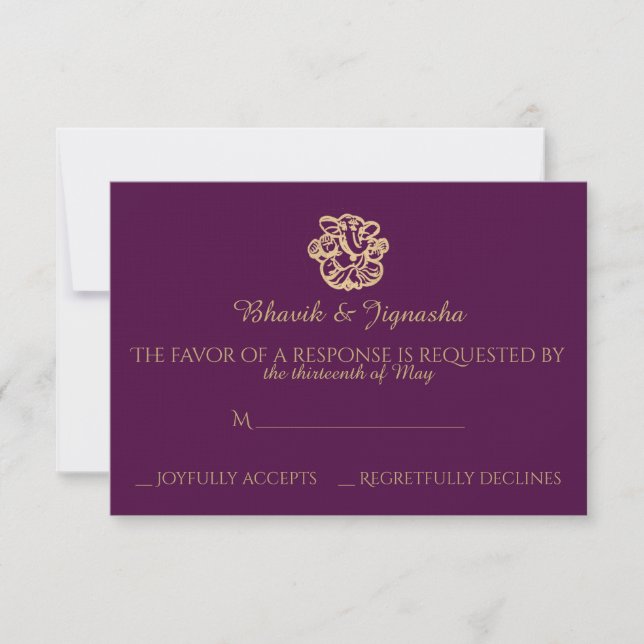 Purple Gold Mandala Indian Wedding Response Card (Front)