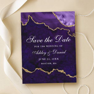 Purple Gold Marble Agate Geode Save The Date  Announcement Postcard