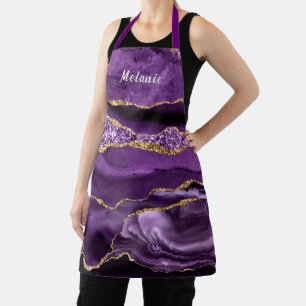 Purple Gold Marble Apron Gift with Cyustom Name
