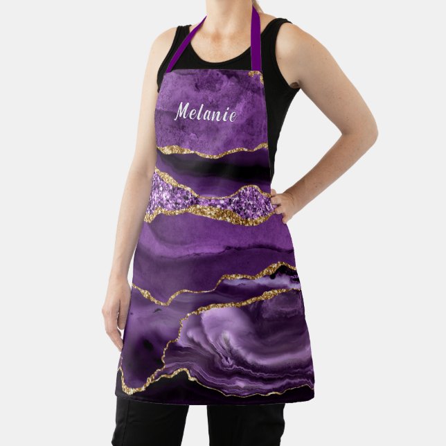 Purple Gold Marble Apron Gift with Cyustom Name (Insitu)