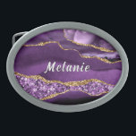 Purple Gold Marble Belt Buckle with Custom Name<br><div class="desc">Personalized Custom Name Belt Buckle with Agate Purple Violet Gold Glitter Geode Marble Belt Buckles - Your Birthday - Anniversary or Wedding Gift / Suppliest - Add Your Name - Text or Remove - Make Your Special Gift - Resize and move or remove and add text / elements with Customization...</div>
