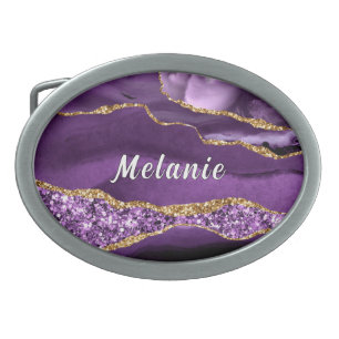 Purple Gold Marble Belt Buckle with Custom Name