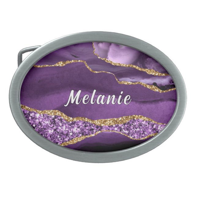 Purple Gold Marble Belt Buckle with Custom Name (Front)