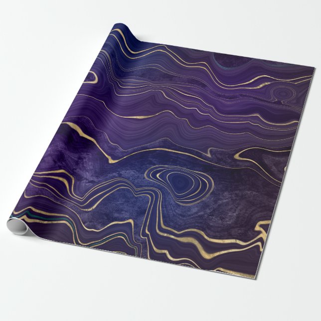 PURPLE GOLD MARBLE BIRTHDAY WEDDING WRAP WRAPPING PAPER (Unrolled)