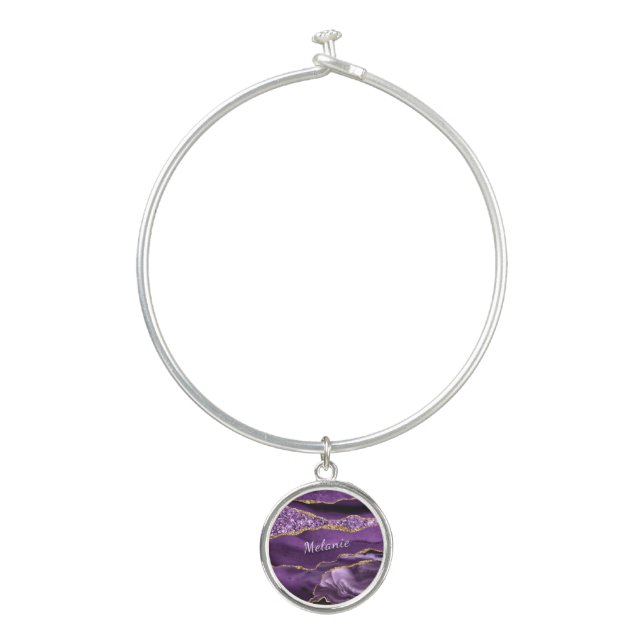 Purple Gold Marble Bracelet with Custom Name (Front)