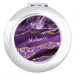 Purple Gold Marble Custom Name Compact Mirror