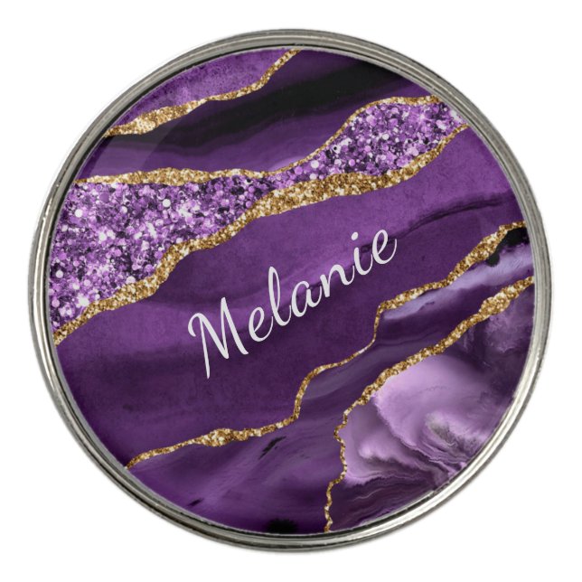 Purple Gold Marble Custom Name Golf Ball Marker (Front)